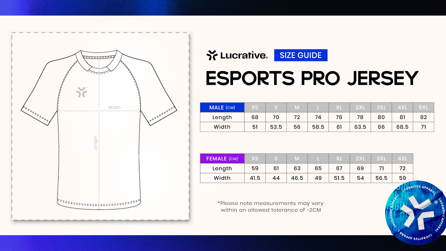 Esports Jersey size chart